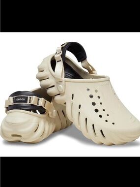 CROCS Beige Ventilated Foam Clog with Black Heel Strap